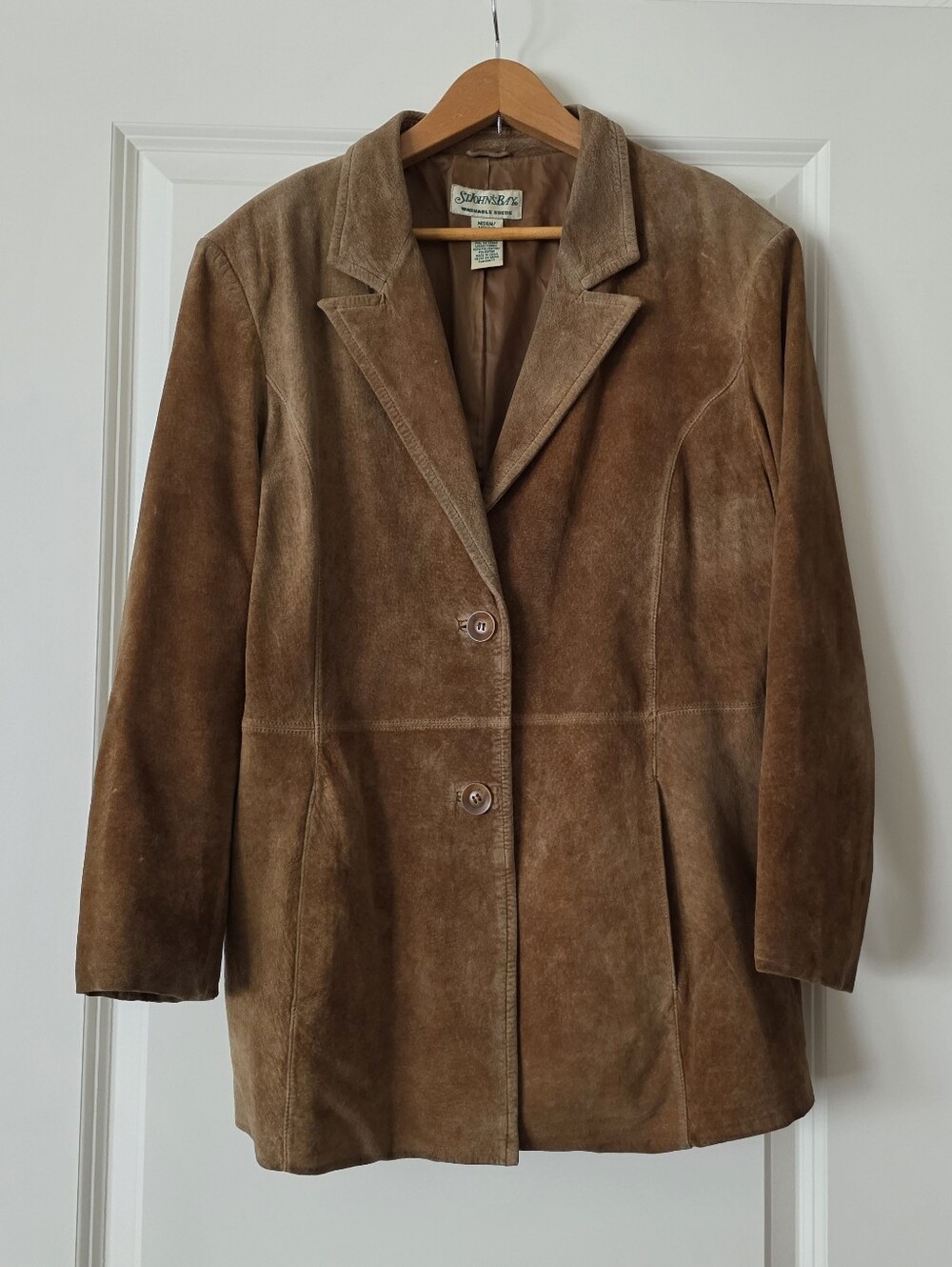 Vintage 90s Washable Suede Leather Jacket St. Johns Bay Womns M Tan Western Boho